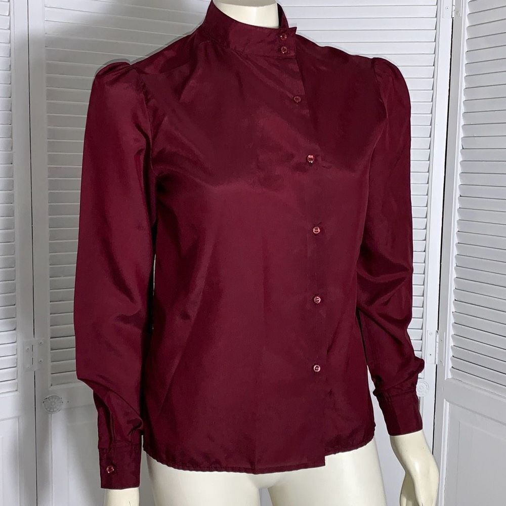 Vintage 70’s Jack Winters Burgundy Secretary Button Down Blouse Size 10‎ - Picture 2 of 12